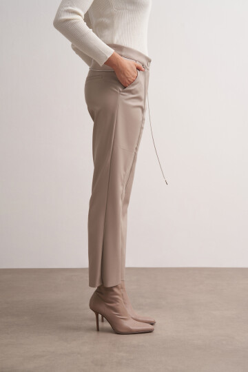 Stitched Leather Trousers with Chain Belt