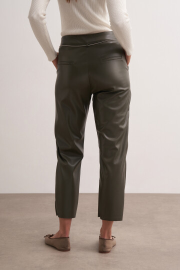 Stitched Leather Trousers with Chain Belt