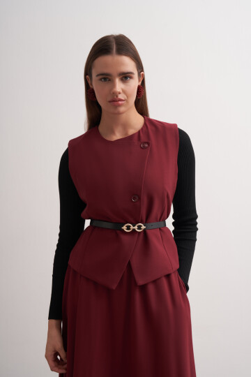 Cross Cut Belted Vest Suit